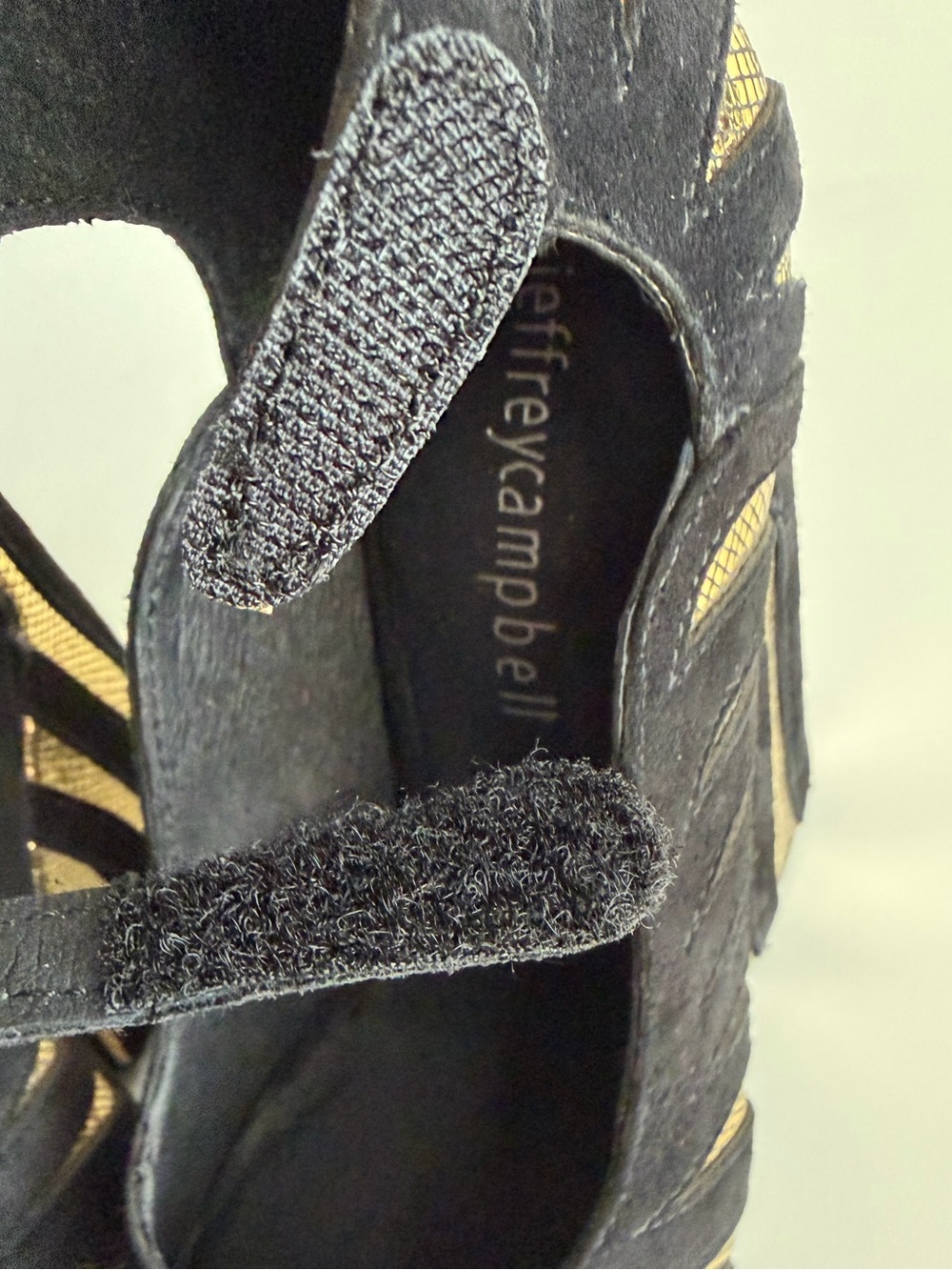 Jeffrey Campbell Hecate Black and Gold Cutout Wedge Metallic Heels size 6 - Picture 7 of 12